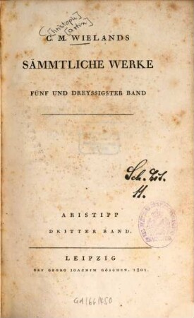 C. M. Wielands Sämmtliche Werke, 35. Aristipp : Dritter Band