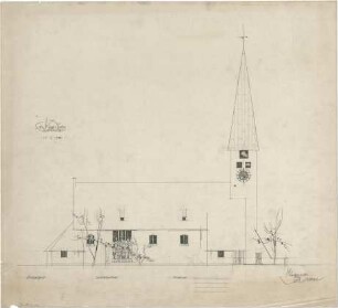 Gsaenger, Gustav; München - Solln; Ev. Apostel Kirche, Pfarrhaus und Jugendheim - Nordseite (Ansicht)