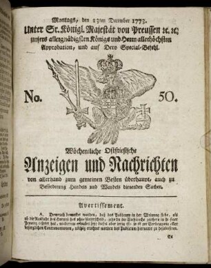 No. 50. Montags, den 13ten December 1773.