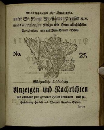 No. 25. Montags, den 18ten Juny 1781.