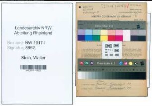 Entnazifizierung Walter Stein , geb. 13.11.1905 (Baeckermeister)