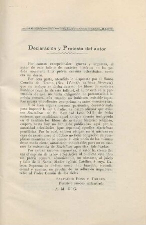 Declaración y protesta del autor