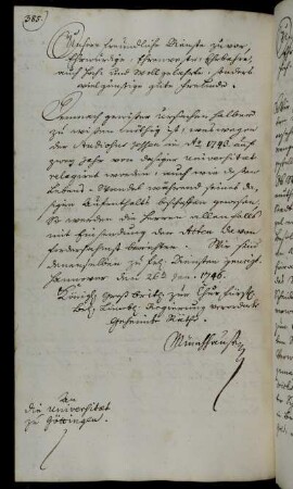 Anforderung der Akten des 1743 für zwei Jahre relegierten Studenten Jessen und Erkundigung nach dessen Betragen.