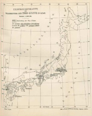 Übersichtskarte zur Verbreitung der Thee-Kultur in Japan