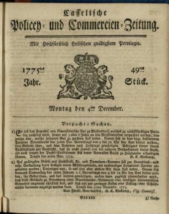 49tes Stueck, Montag den 4ten December 1775