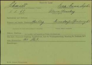 Eintrag in der Bundeszentralkartei (Teil des Testsamples): Schmidt, Erna Emma Sophie