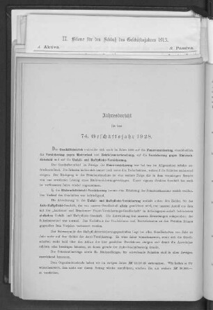 Jahresbericht für das 74. Geschäftsjahr 1928.