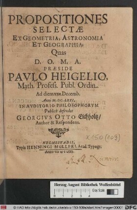Propositiones Selectae Ex Geometria, Astronomia Et Geographia