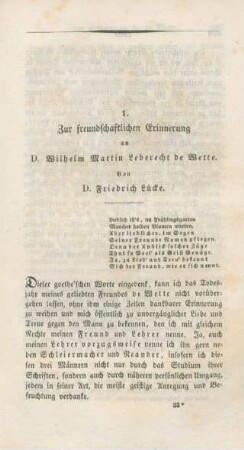497-535 Zur freundschaftlichen Erinnerung an D. Wilhelm Martin Leberecht de Wette