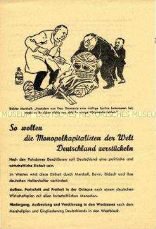 Illustriertes Propagandaflugblatt der SED Thüringen zum Volksbegehren für Einheit und gerechten Frieden