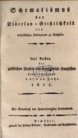 Schematismus der Diözese Eichstätt, 1815