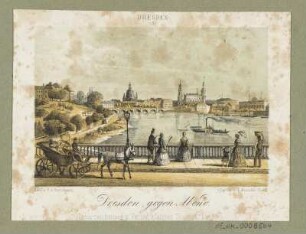 Ansicht von Dresden, Lithographie, um 1850 : Dresden gegen Abend / Naturzeichnung u. Verlag v. Gustav Täbert. Lith. v. O. Gersheim. - Dresden : Täubert; Dresden : Franke, [um. 1850]. - 1 Kunstbl. : Lithographie ; 11,0 x 7,5 cm