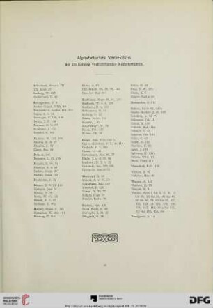 Alphabetisches Verzeichnis der im Katalog vorkommenden Künstlernamen