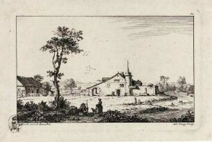 Serie von 14 Landschaften; Bl. 10: Großes Haus mit Türmchen
