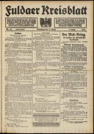 Erste Ausgabe vom Dienstag, den 03. April 1917.