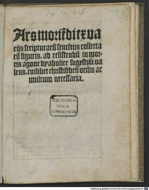 Ars moriendi ‘Quamvis secundum philosophum ...’