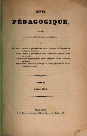 Revue pédagogique. 1854 = T. 2