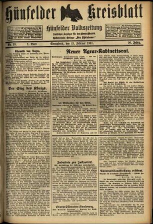 Erste Ausgabe vom Samstag, den 21. Februar 1931.