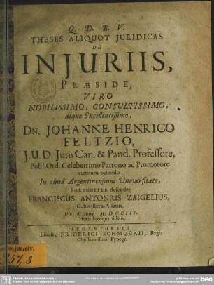 Theses Aliquot Iuridicas De Iniuriis