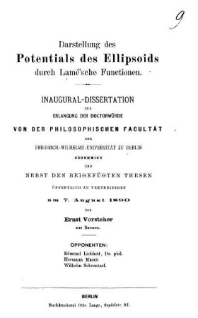 Darstellung des Potentials des Ellipsoids durch Lamé'sche Functionen