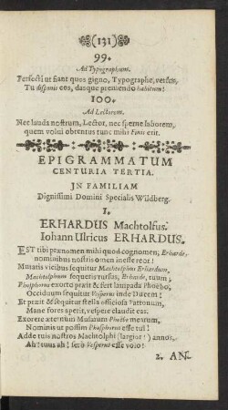 Epigrammatum Centuria Tertia.