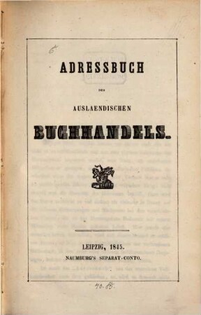 Adressbuch des ausländischen Buchhandels. 1