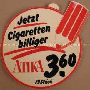 Werbeaufkleber für "Atika"-Zigaretten