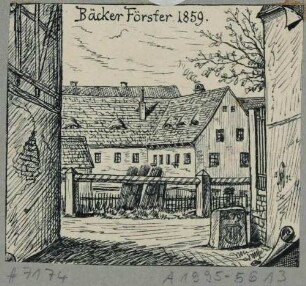 Die Bäckerei Förster in Strehlen bei Dresden im Zustand von 1859, aus Bergblumen, illustrierte Heimatkundeblätter des Gebirgsvereins Sächsische Schweiz