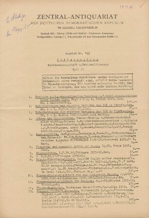 Nr. 743: Zeitschriften Rechtswissenschaft u. Nationalökonomie Teil II