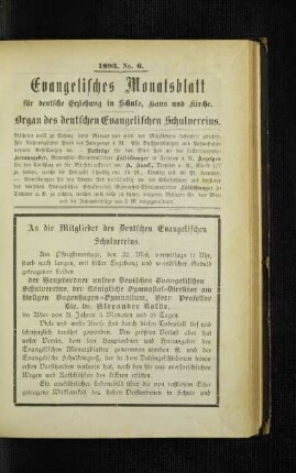 An die Mitglieder des Deutschen Evangelischen Schulvereins
