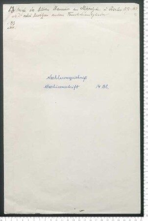 maschinenschriftliches Nachlassverzeichnis