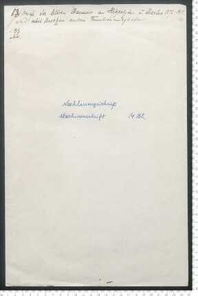 maschinenschriftliches Nachlassverzeichnis