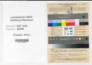 Entnazifizierung Anton Classen , geb. 03.09.1908 (Kaufmaennischer Angestellter)