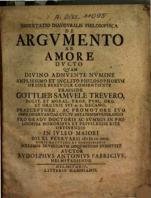 Dissertatio Inavgvralis Philosophica De Argvmento Ab Amore Dvcto