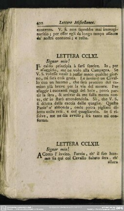 Lettera CCLXII. Signor mio!