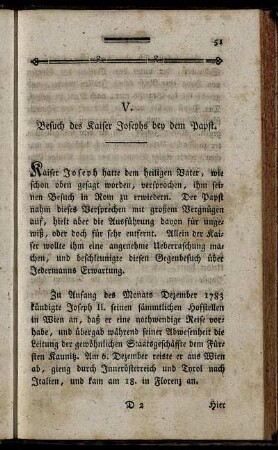 V. Besuch des Kaiser Josephs bey dem Papst.