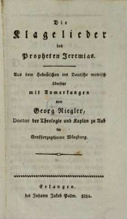 Die Klagelieder des Propheten Jeremias
