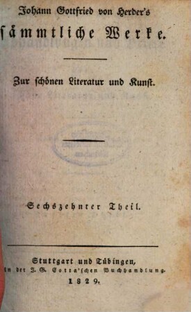 Johann Gottfried von Herder's Abhandlungen und Briefe über schöne Literatur und Kunst, 2 : nebst einem Anhang