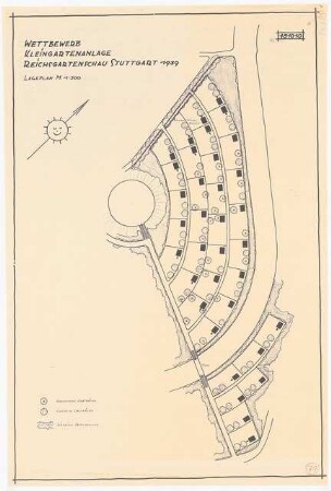 Kleingartenkolonie für den Wettbewerb der Reichsgartenschau, Stuttgart: Lageplan 1:500