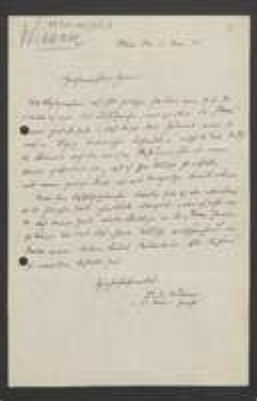 Brief von Julius von Wiesner an Unbekannt