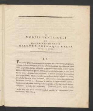 De Morbis Ventriculi ex Materiei Animalis Mixtura Formaque Laesa Explicandis