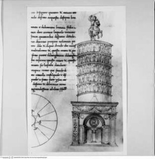 Trattato di Architettura - Codex Valencianus, Buchseite mit dem drehenden Turm von Plusiapolis (21. Buch)