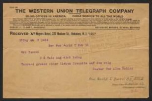 Telegramm an Gerda Busoni : Februar 1910