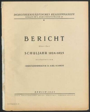 1924/25: Bericht über das Schuljahr ... - 1924/1925