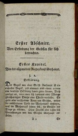 Erstes Kapitel. Von der allgemeinen Rechenkunst überhaupt.