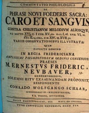 Commentatio philol. de phrasi N. T. sacra: Caro et Sanguis