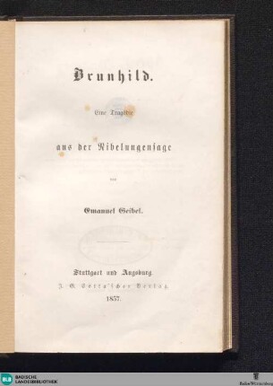 Brunhild : eine Tragödie aus der Nibelungensage