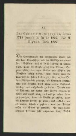 XI. Les Cabinets et les peuples, depuis 1715 jusqu'a la fin de 1822. Par M Bignon. Paris 1822