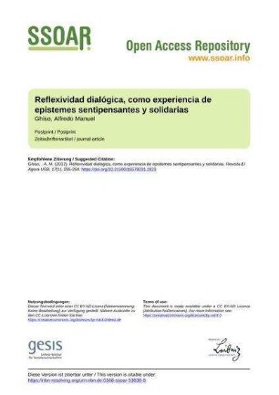 Reflexividad dialógica, como experiencia de epistemes sentipensantes y solidarias