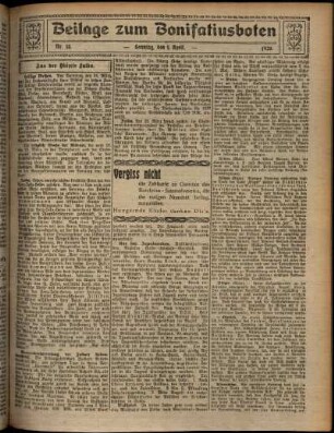 Zweite Ausgabe vom Sonntag, den 01. April 1928.